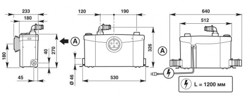 SFA /SANIPLUS h5 L100/ Канализационная станция (унит. + умыв. + душ + биде)